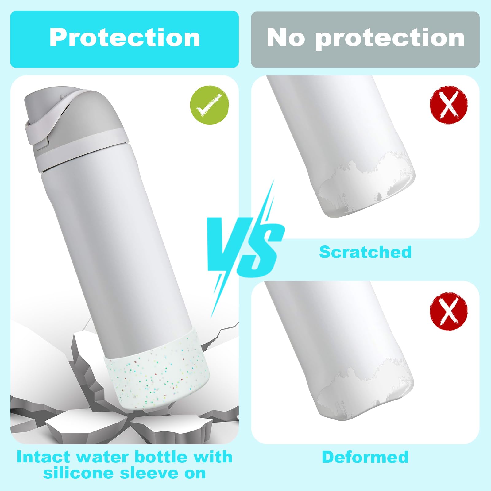 Beonsky 2 PCS Glitter Silicone Boot for Owala Water Bottle 32 oz, Anti-Slip Protective Sleeve for FreeSip/Twist/Flip Stainless Steel Water Bottles Accessories