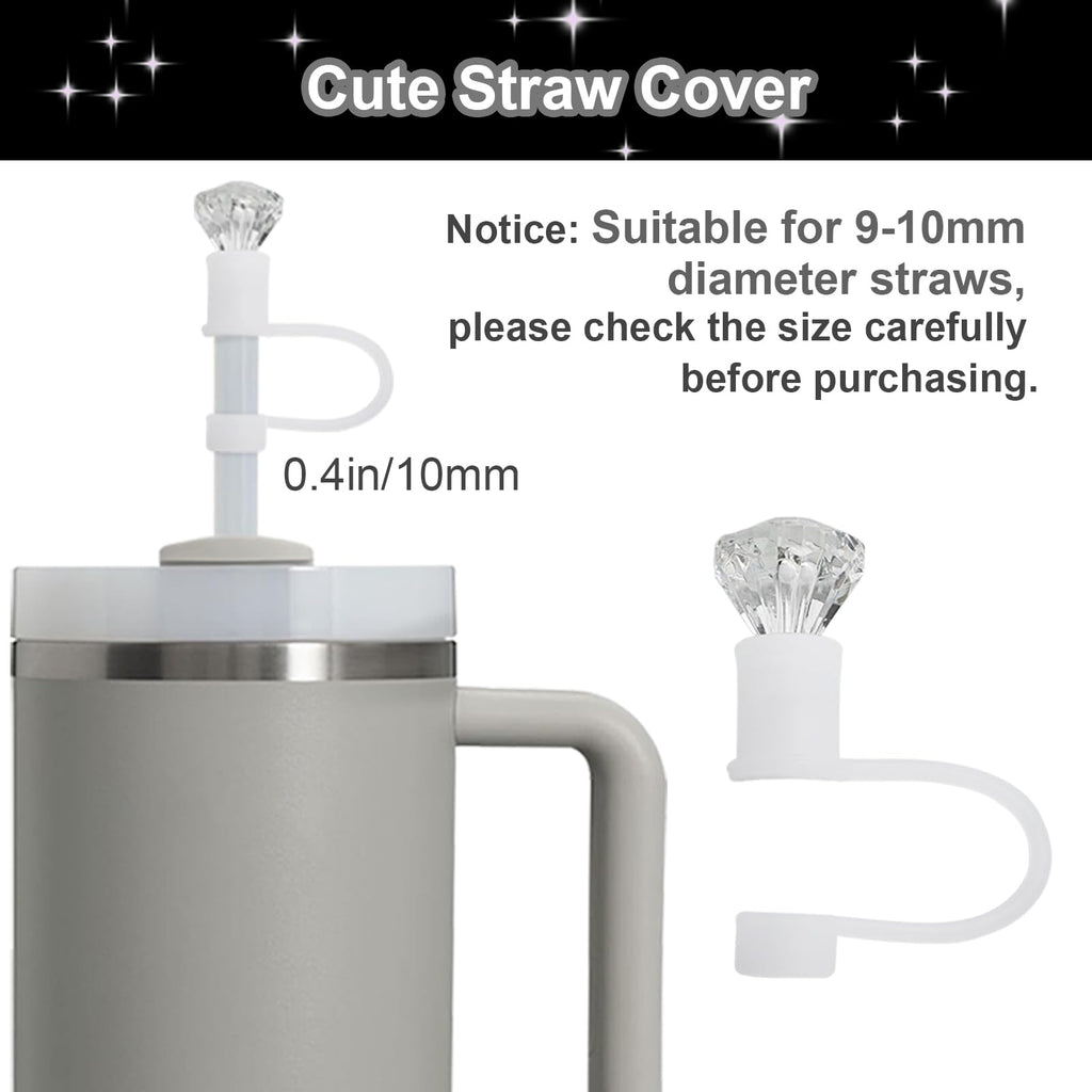 VirgoCCY 5PCS Stanley Cup Accessories Set 30&40 Oz, Includes 1 Diamond Silicone Boot, 1 Glitter Handle Strap, 1 Straw Covers,1 Straw Adapters Charm Blank with 1 Glitter Charms, Silver