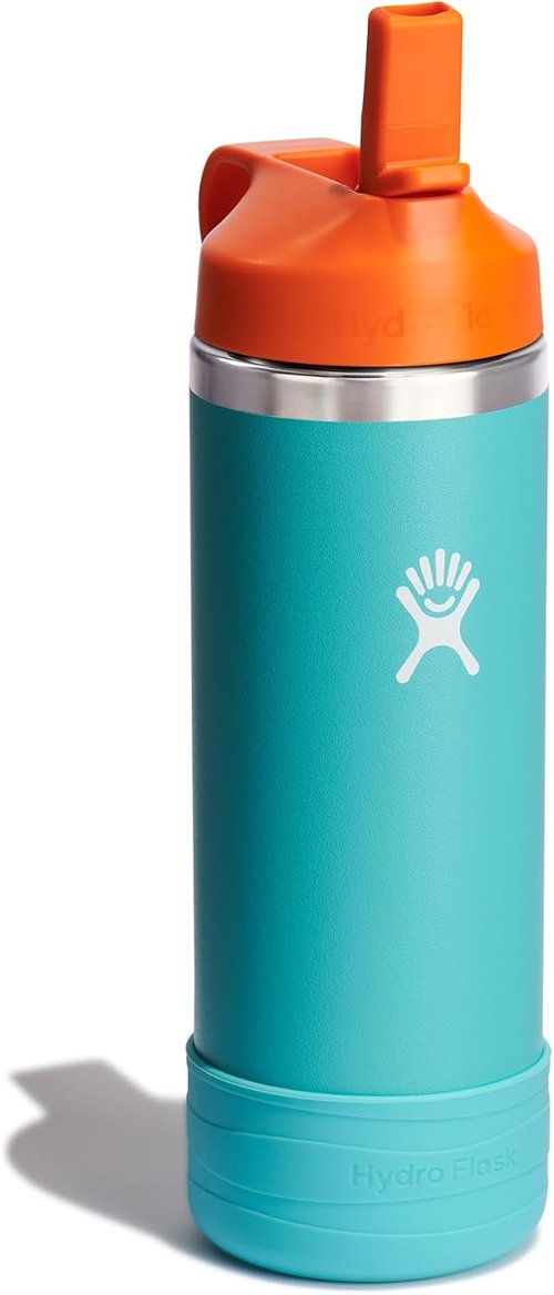 Hydro Flask Kids Water Bottle - Insulated Stainless Steel with Straw Cap | 18 Oz in Seaspray Blue