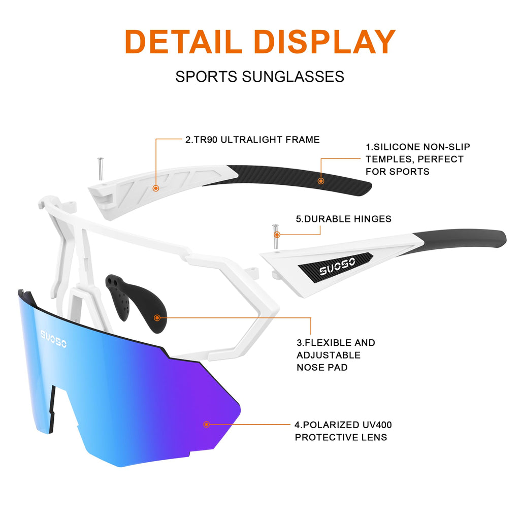 suoso Sports Polarized Sunglasses Men Women Cycling Sunglasses: Wrap Around UV Protection Running Sun Glasses for Baseball