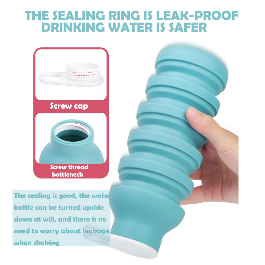 BMLFOH Collapsible Silicone Water Bottle – Foldable Travel Water Bottle Leakproof, BPA Free, Portable & Space-Saving – Perfect for Gym, Hiking,Travel(carabiner and cleaning brush),Light green