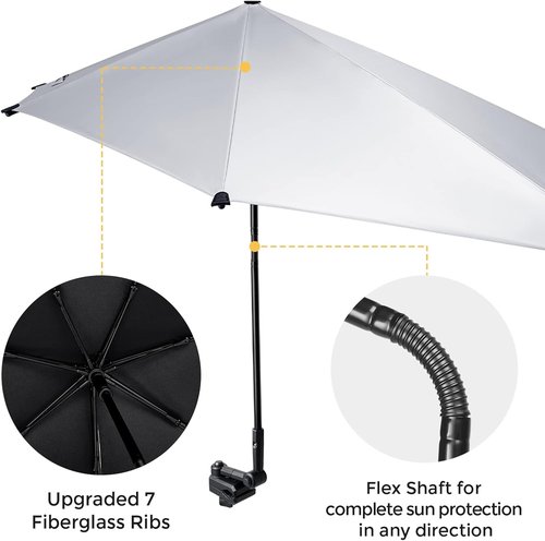 G4Free Beach Umbrella - UPF 50+ Adjustable XL with Universal Clamp for Chairs & Strollers