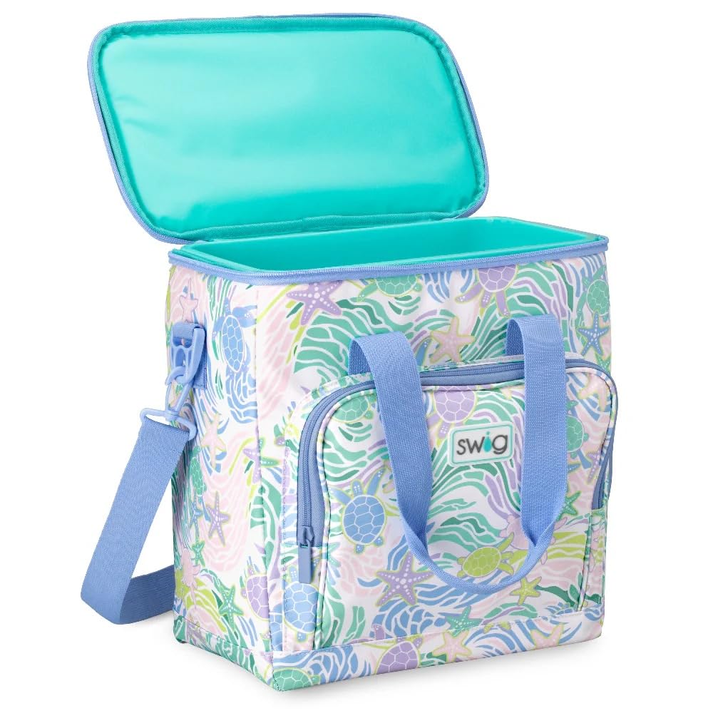 Swig Life Boxxi 24 Cooler Bag | Insulated Cooler Bag with Zipper, Large Travel Bags Holds 16-24 Cans, or 6 Wine Bottles, Insulated Grocery and Food Delivery Bag, or Beach Coolers (Sea Swirl)