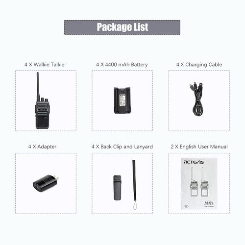 Retevis RB17V MURS Radios, 2 Way Radios Long Range,4400mAh Hunting Walkie Talkies Rechargeable, License Free, Local Alarm,Two Way Radios for Skiing Camping Hiking (4 Pack)