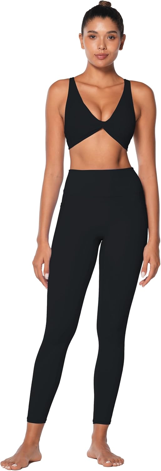 Sunzel Women's V-Neck Twist Sports Bra - Low Impact, Removable Pads, Cross Back Design, Casual Fit