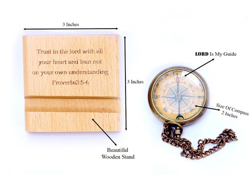 Trust in The Lord with All Your Heart - Proverbs 3: 5-6 Quote Engraved Compass with Wooden Stand,Baptism Gifts for Boys,Religious Gifts,Graduation Day 2025 Gifts,Christian Gifts for Men