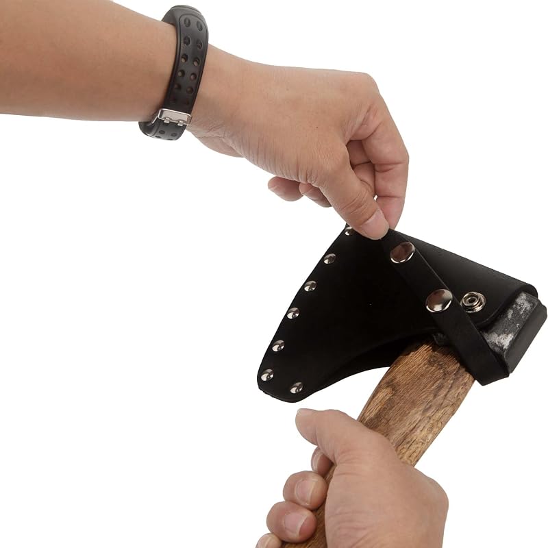 Black Leather Hatchet Sheath with Adjustable Carabiner - 14x13cm Protective Axe Cover
