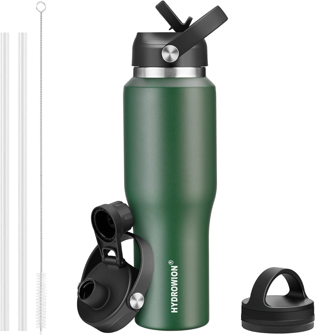 Skiennix 40 Oz Insulated Water Bottle - Leakproof Travel Mug with Straw Lid & Spout - Olive
