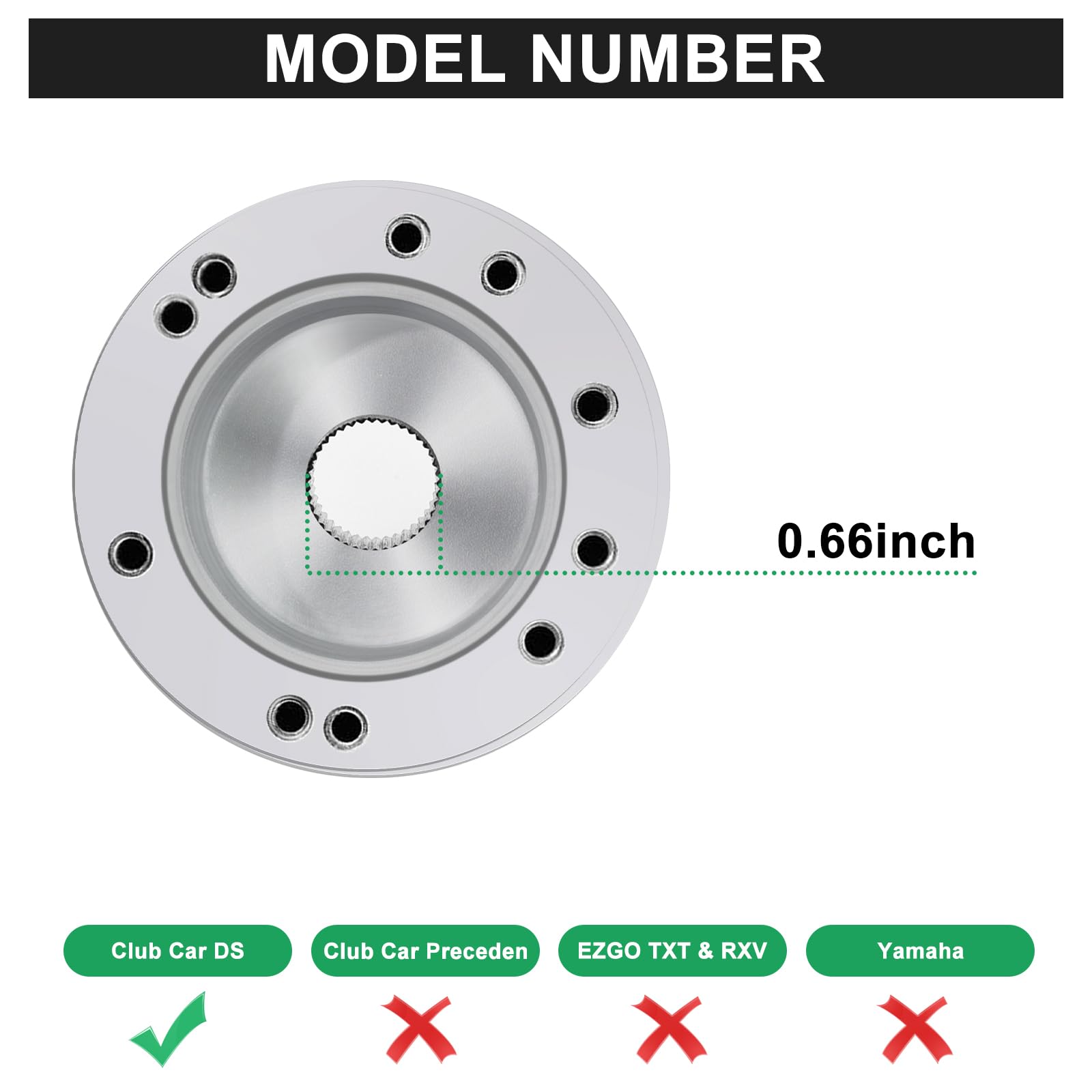 Shu-Ran Golf Cart Steering Wheel Adapter, Golf Cart Steering Wheel Adapter Hub Only for Club Car DS Golf Cart, Silver