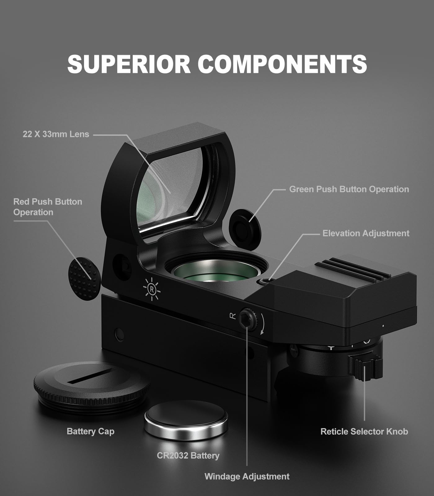 Feyachi Reflex Sight - Red and Green Dot Optics Sight Adjustable Reticle (4 Styles) Motion Awake with Button Brightness Adjustment