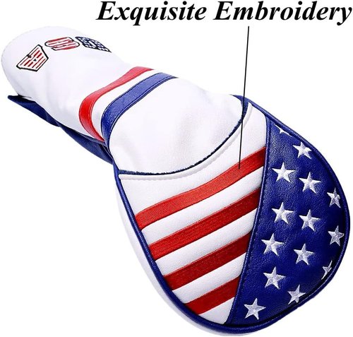 3pcs Red White Blue Golf Club Cover for Driver and Woods, Synthetic Leather Golf Driver Headcover and 2pcs Fairway Wood Head Cover Headcover fits for 460CC Drivers and All Fairway Woods