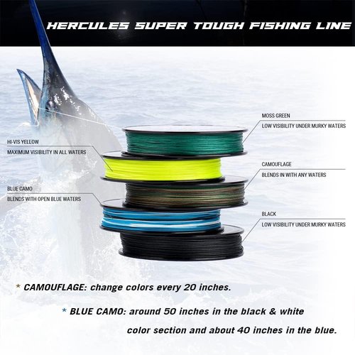 HERCULES Super Tough Braided Fishing Line - 4/8 Strands, 4lb to 160lb, 150/300/500/1000 Yards for Saltwater