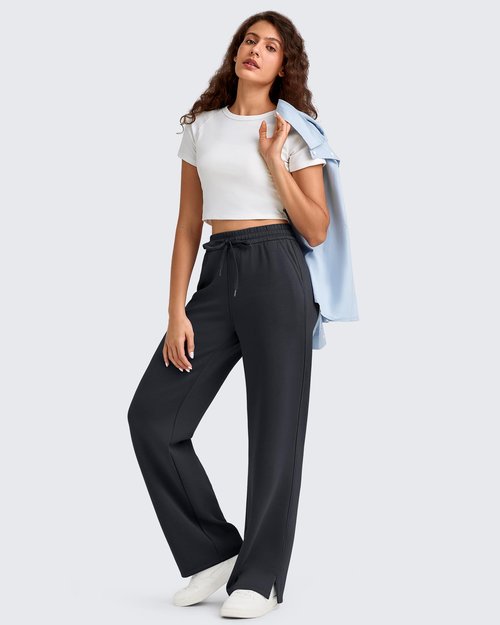 G4Free Dress Pants Women Wide Leg Sweatpants with Pockets High Waisted Drawstring Stretch Track Pants Casual Lounge Travel Pants(Black,M,Regular)