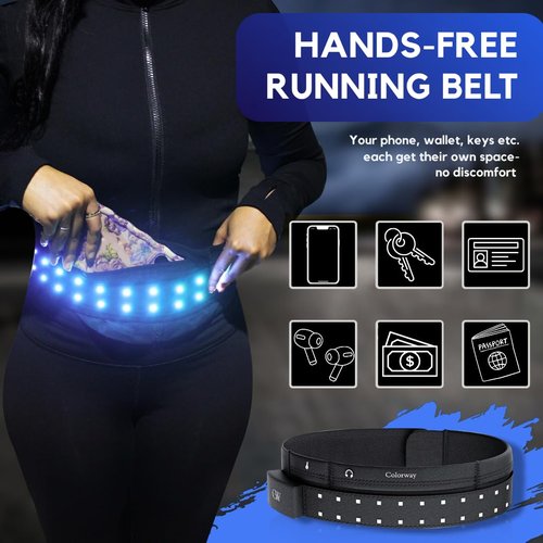 Colorway LED Running Belt - Reflective Running Gear with Removable Light Strip, 5 Bright Colors, USB Rechargeable, Adjustable Waist Pack, High Visibility, Night Safety Belts for Men and Women