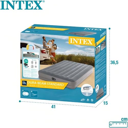 Intex Dura-Beam Prestige Air Mattress - Queen Size with Built-in USB Pump - 12in Height, 600lb Capacity
