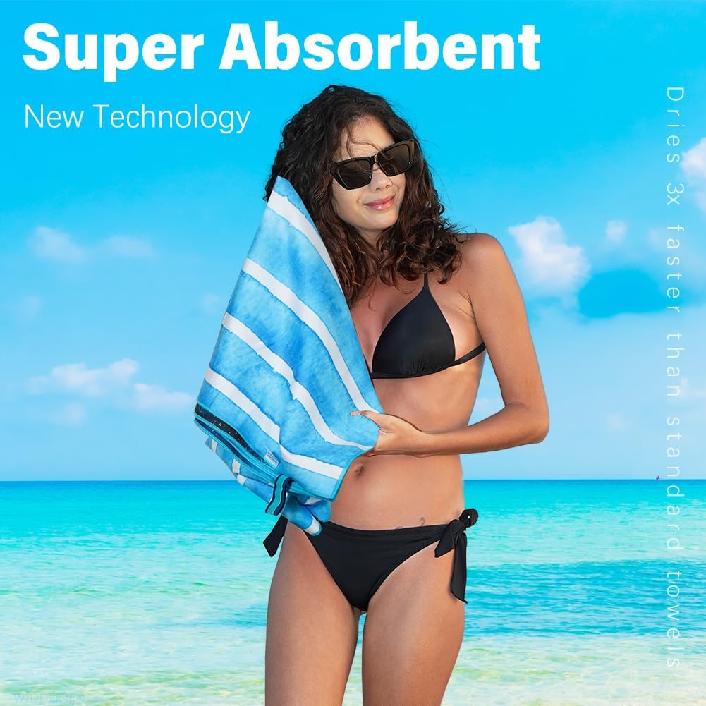 Skiennix Microfiber Beach Towel - Lightweight, Quick-Dry & Sand-Free | Large Compact Travel Accessory