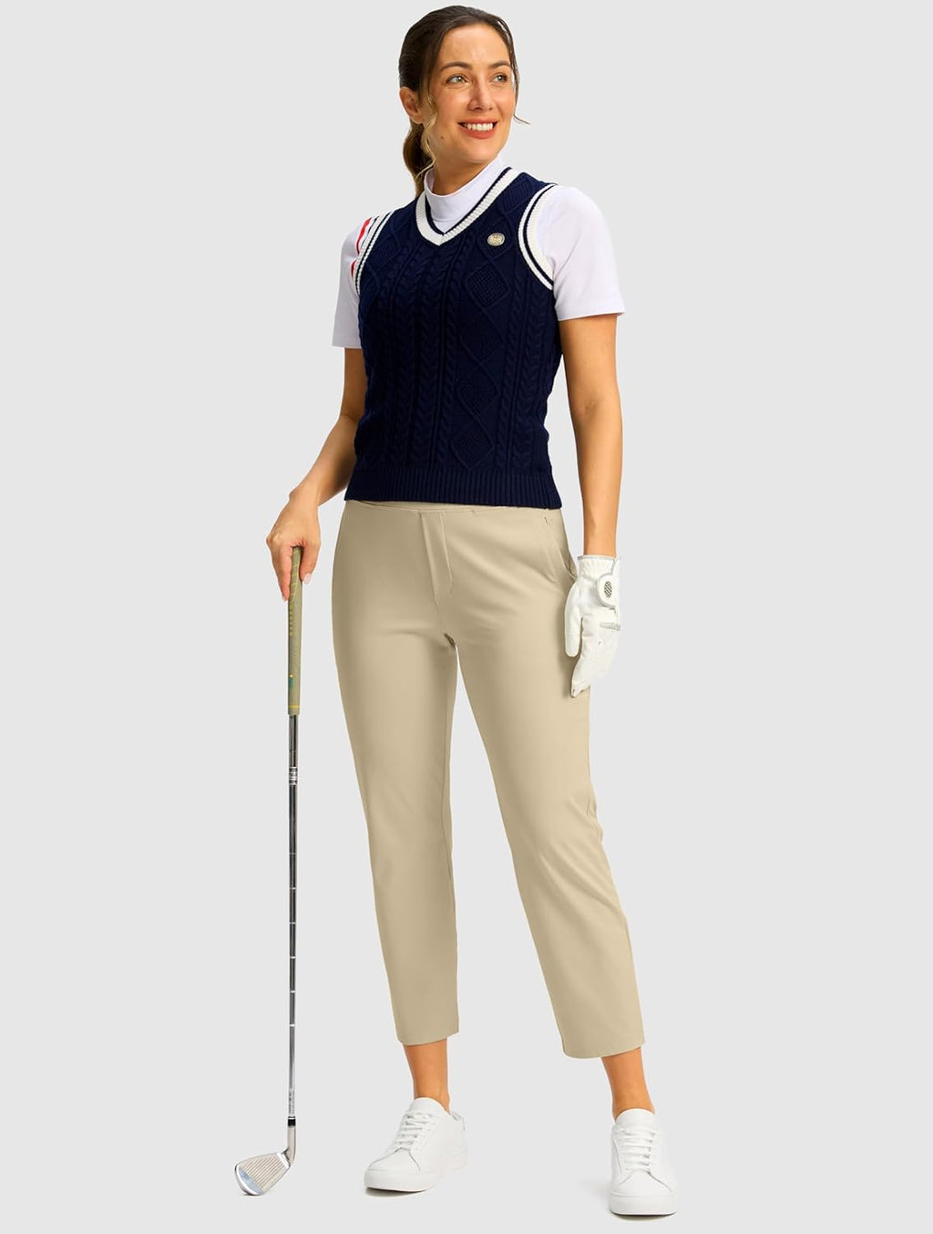 SANTINY Women's 7/8 High-Waisted Stretch Ankle Pants - 3 Pockets for Golf, Casual & Travel