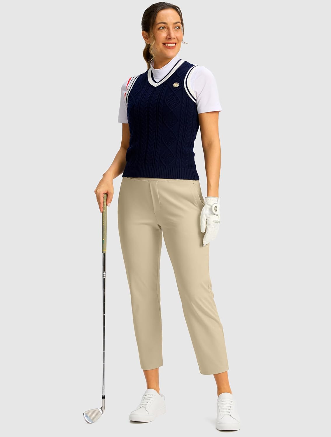 SANTINY Women's 7/8 High-Waisted Stretch Ankle Pants - 3 Pockets for Golf, Casual & Travel