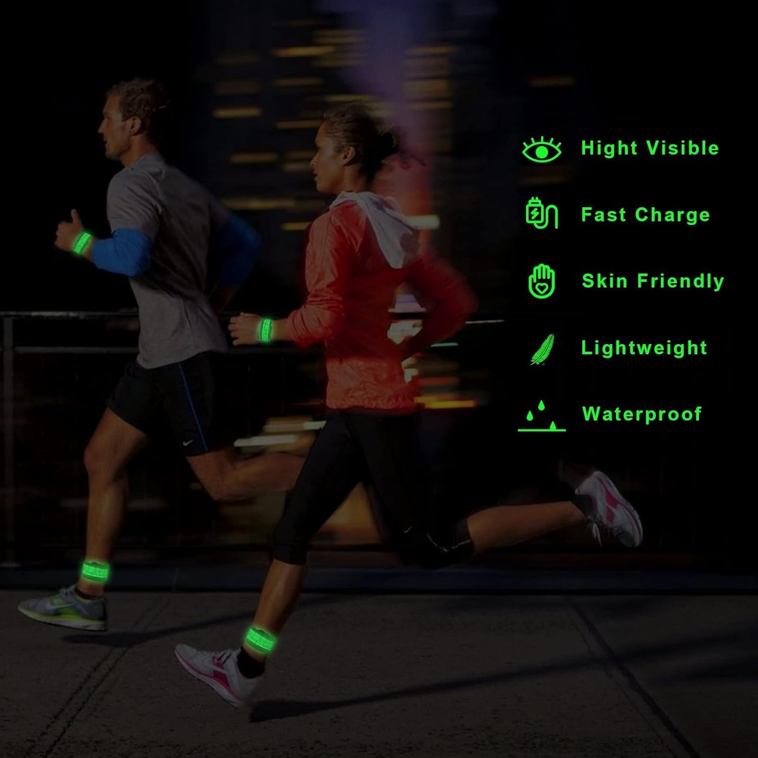 Skiennix LED Safety Wristband Lights - Rechargeable Glow Arm & Ankle Bands | High Visibility for Night Running