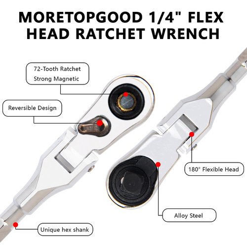 Cosmedge Flex Head Ratchet Wrench,2 in 1 Mini Hex Bits Adapters for Socket & Bit Driver,1/4 Inch Stubby Ratchet Wrench,72-Tooth Gear