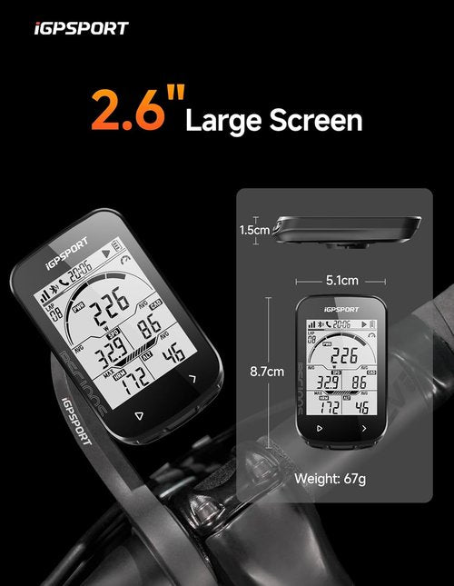 iGPSPORT BSC100S GPS Bike Computer - Wireless 2.6'' LCD Display | 40H Rechargeable & Waterproof