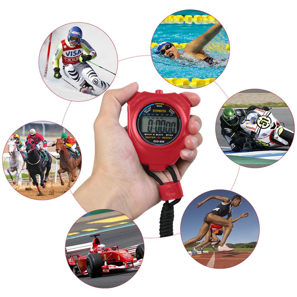 Vicloon Sport Stopwatch Timer, Professional Digital Sport Timer with Stainless Steel Whistle, Large LCD Display Suitable for Football, Basketball, Running, Swimming, Fitness and More (Red)