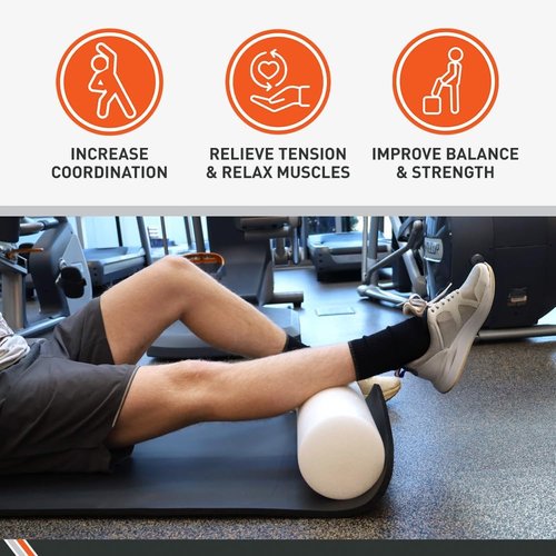 Body Sport Foam Roller - 36" x 6" High-Density Roller for Flexibility, Strength & Rehab