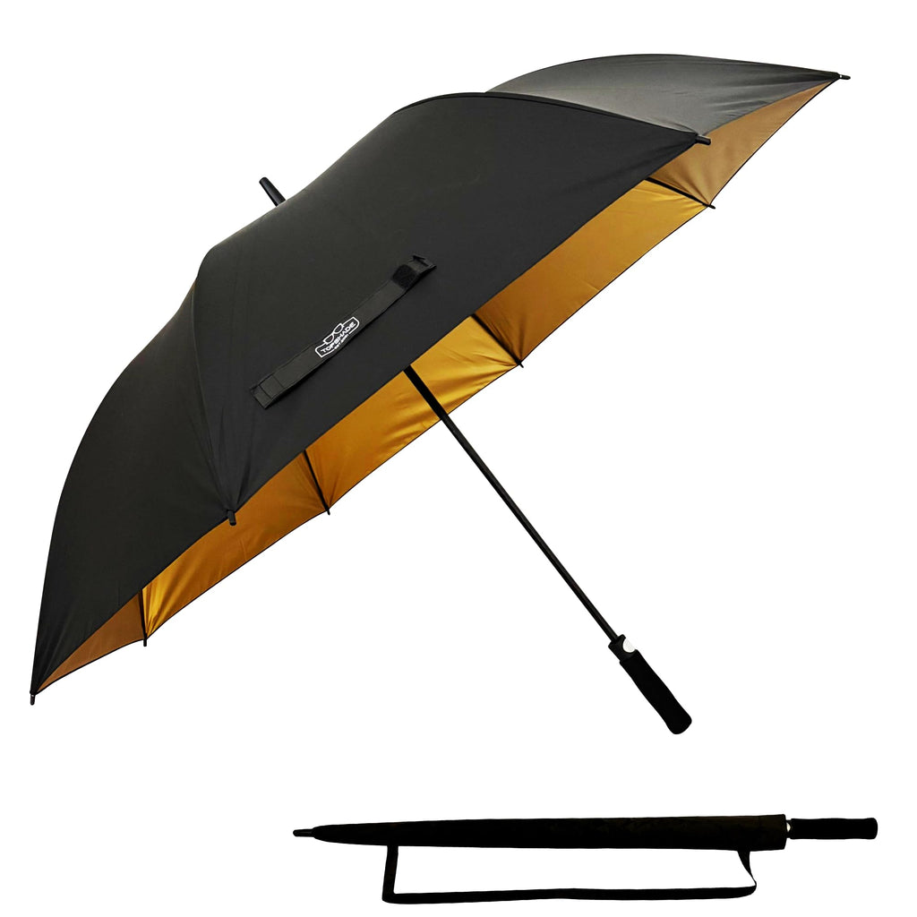 TopShade Golf Umbrella 60 Inch - Large 52-Inch Diameter Single Canopy, Wind Resistant Fiberglass Frame, Gold UV Protection, Auto Open - Black/Gold