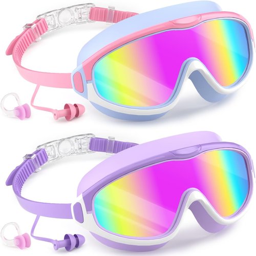 COOLOO Kids Swim Goggles - Anti-Fog & UV Protection | 2 Pack for Ages 4-16, Wide View & No Leaking