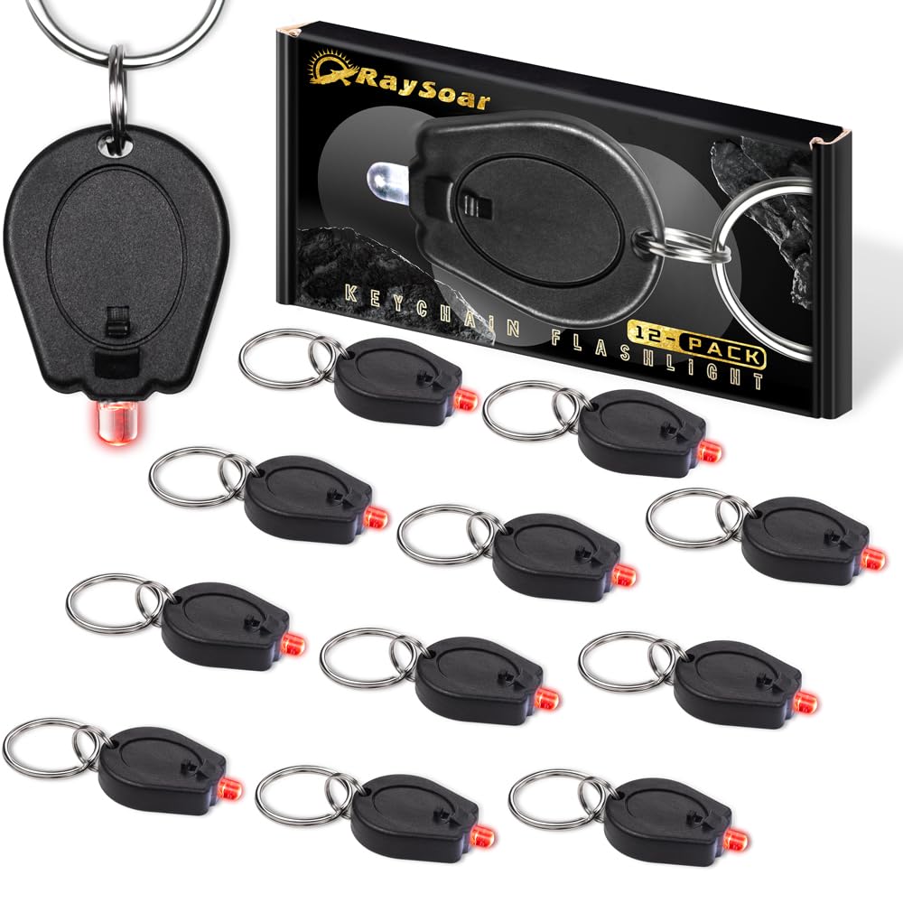 RaySoar 12 Pack Ultra Bright Red LED Keychain Flashlight, Red Keychain Flashlight for Night Observation