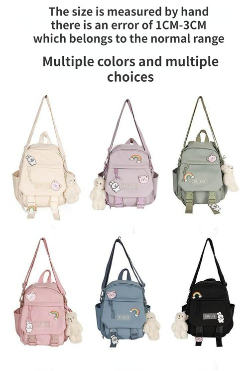 AlmondJoy Mini Backpack Aesthetic Backpack Cute Canvas Backpack Casual Travel Daypacks Solid Color (Bag Badge Bear,Purple)