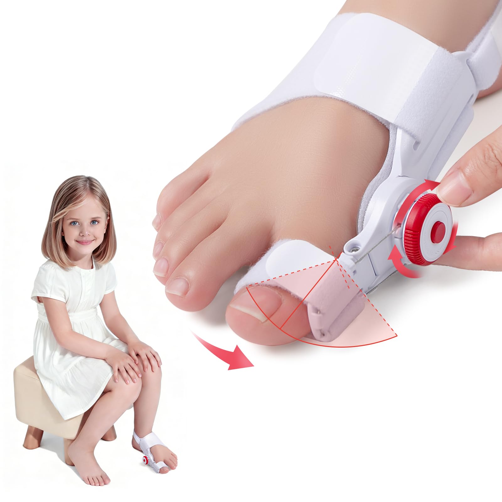 TENICORE Bunion Corrector for Kids, Adjustable Bunions Fix for Relief with Anti-slip Heel Strap, Red-1pc