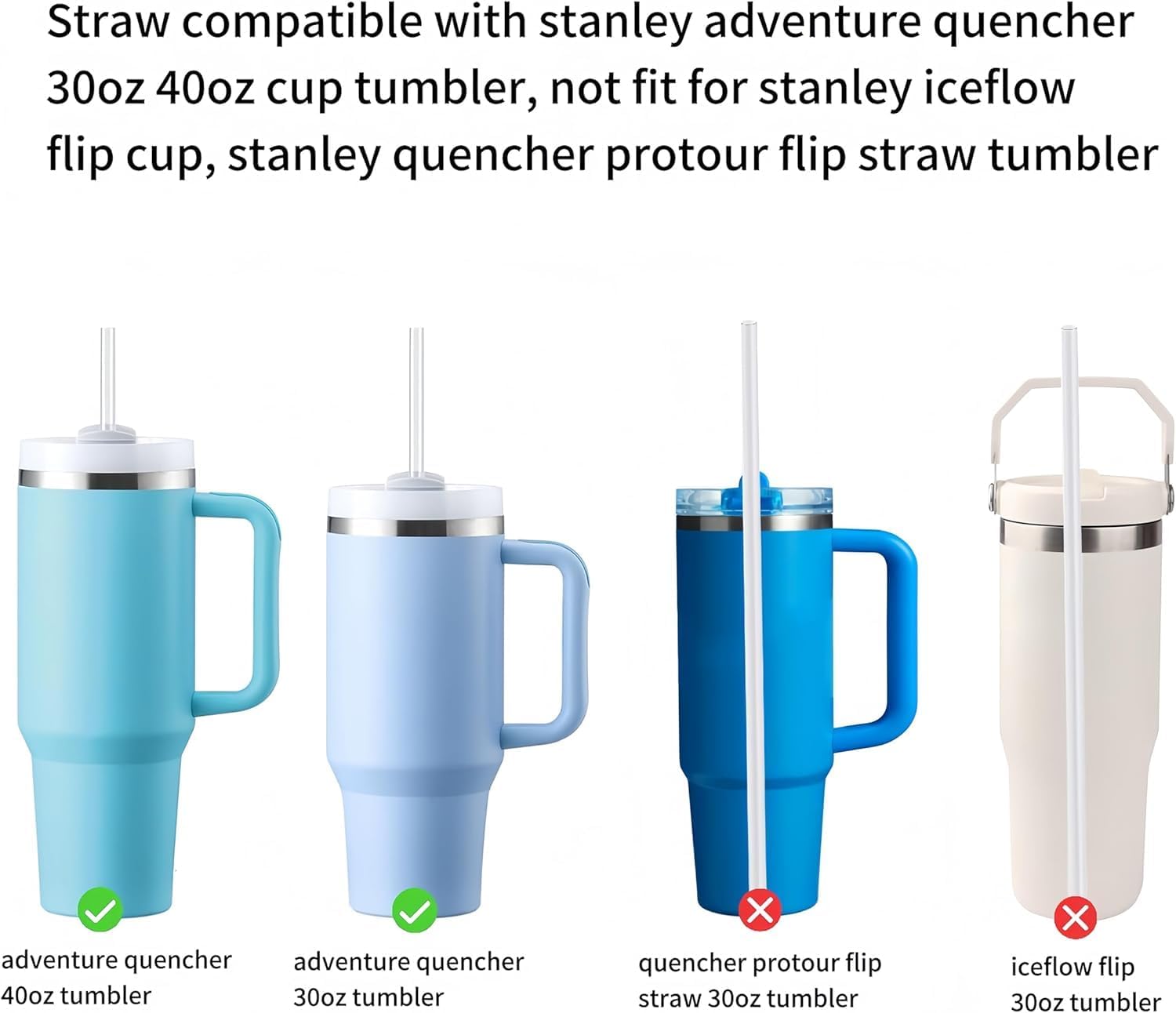 Stanley 6PCS Reusable Tritan Straws - Replacement Straws with Cleaning Brush for 40oz & 30oz Tumblers | Black