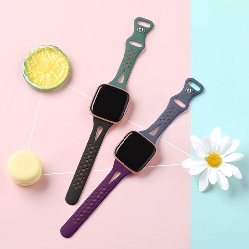 Odbeai 4 Pack Slim Sport Bands Compatible with Fitbit Versa 2 / Versa/Versa Lite/Versa SE ，Versa 2 Bands Women Men，Thin & Breathable Soft Silicone Replacement Wrist Bands for Versa Watch