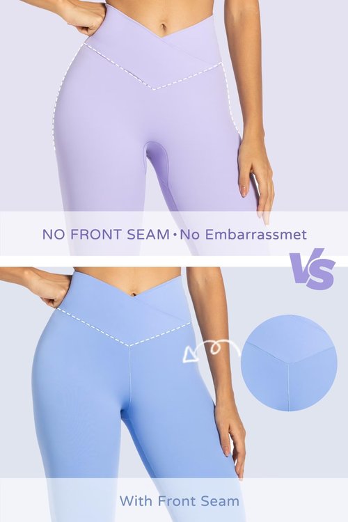 Sunzel Flare Leggings, Crossover Yoga Pants with Tummy Control, High Waisted and Wide Leg, No Front Seam Black XX-Large 34" Inseam