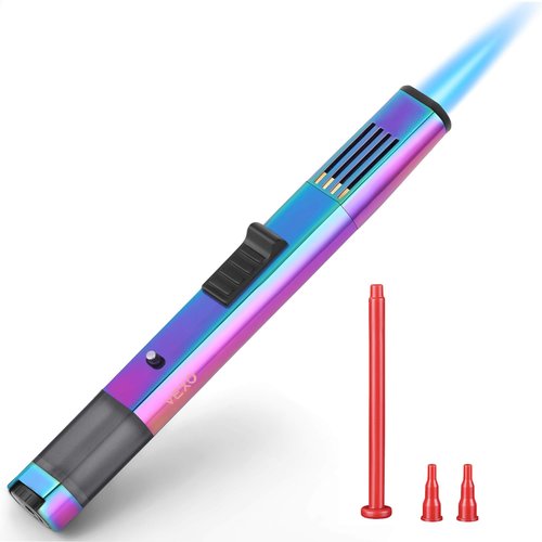 VEXO Torch Lighter Jet Flame Refillable Butane Lighter with Safety Lock, Visible Gas Window, Torch Refill Adapter for Grill BBQ Candle Camping (Butane NOT Included) (Rainbow)