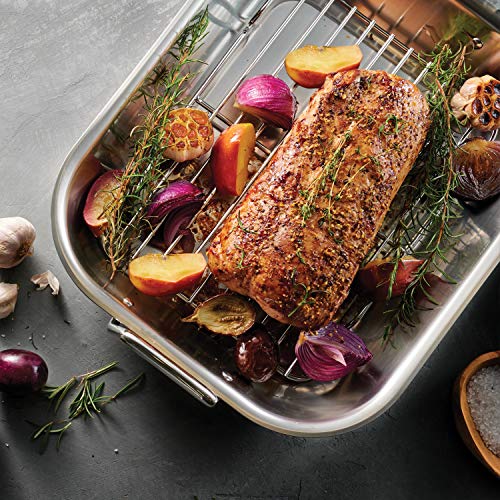 16.75-Inch Stainless Steel Roasting Pan with Basting Rack - Heavy-Gauge Oven-Safe