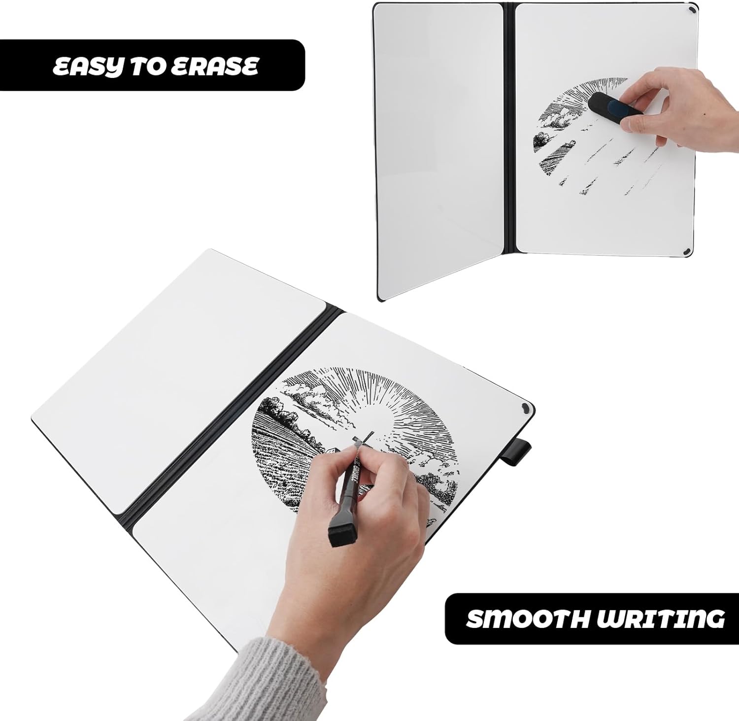 Skiennix Portable Whiteboard - Double-Sided Dry Erase Board 9" x 12" with 3 Pens & Storage Bag