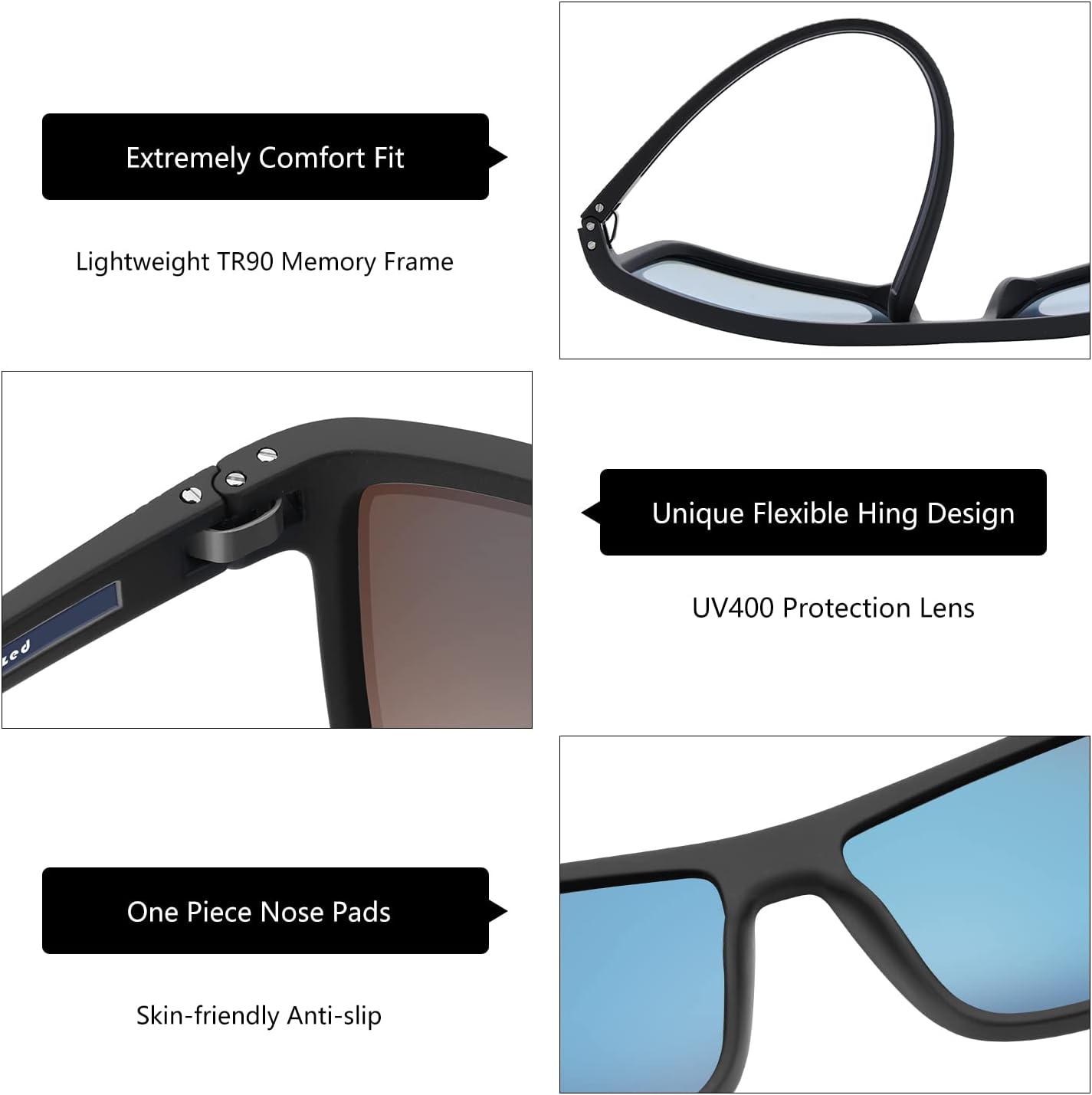 ZENOTTIC Polarized Sunglasses - Lightweight TR90 Frame with UV400 Protection | Stylish Square Design
