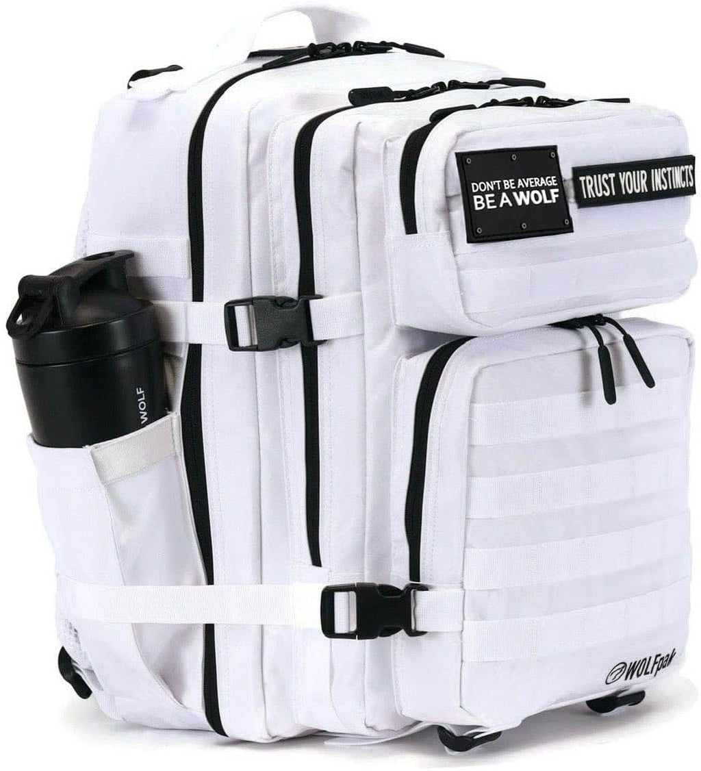 WOLFpak 35L Athletic Gym Backpack - Waterproof 1000D Oxford Material, MOLLE Webbing & Laptop Pocket | Polar White