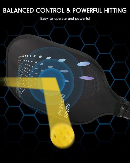 Graphite Pickleball Paddles Set of 4 Pickleball Racquet 6 Pickleball Balls 1 Bag 4 Replacement Soft Grip, Polypropylene Honeycomb Core Lightweight Indoor/Outdoor Pickle Ball Equipment (4)