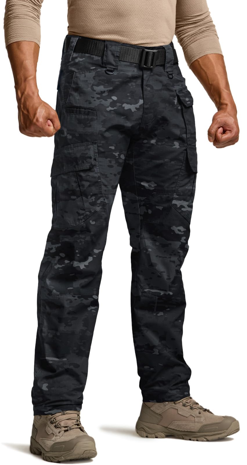 CQR Men's Tactical Pants, Water Resistant Ripstop Cargo Pants, Lightweight EDC Work Hiking Pants, Outdoor Apparel, Duratex Mag Pocket Print Utility Camo Black, 38W x 30L