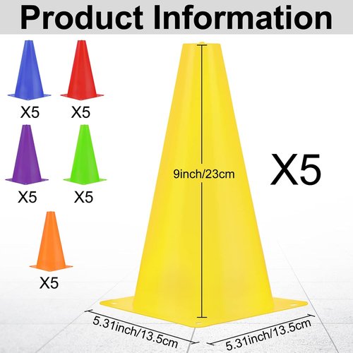 Hoteam 30-Pack 9-Inch Traffic Cones - Durable Plastic Agility Training Equipment for Sports & Events