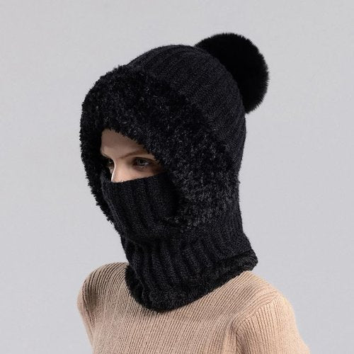 Lyfange 3 in 1 Beanie Hat with Scarf and Mask Winter Hat for Women Men Warm Knit Balaclava Scarf Black