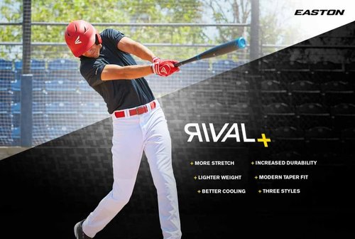 Easton Men's Rival+ Baseball Pants - Full Length Semi-Relaxed Fit | Adult Sizes | Piped | Various Colors