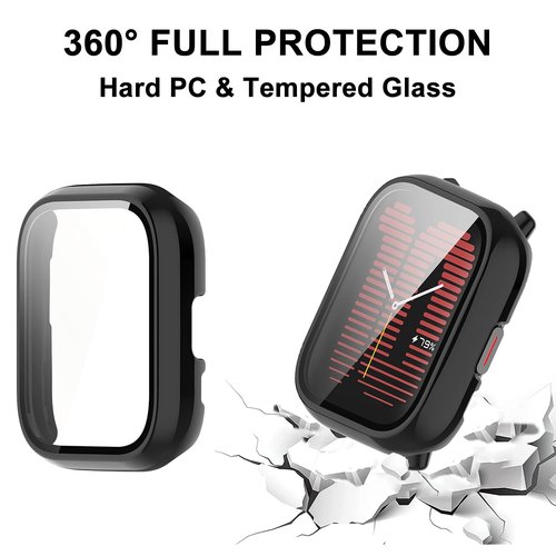 HXFRTYU 8 Pack Case for Amazfit Active Screen Protector, Hard PC Bumper Overall Protective Tempered Glass Cover Accessories for Women Men Clear