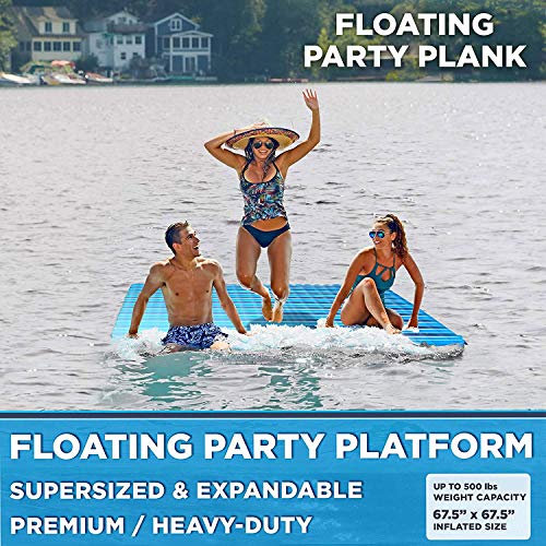 Aqua LEISURE Expandable 6’ x 6’ Water Float Mat – Heavy Duty Pool & Lake Lounger, Connectable Pool Island with Carry Strap, Multiple Colors