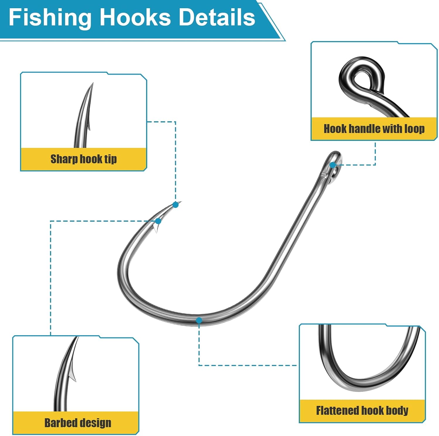 ReeMoo Premium Fishing Hooks - Strong Carbon Steel with Barbs | 500PCS in 10 Sizes with Portable Box