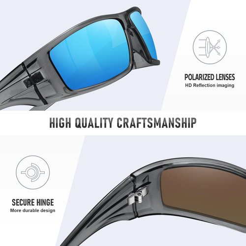 Ofwin Polarized Sports Sunglasses for Men Women Unbreakable Frame Cycling Fishing Wrap Around Sunglasses UV400 Protection Clear Gray Frame/Blue Mirror Lens