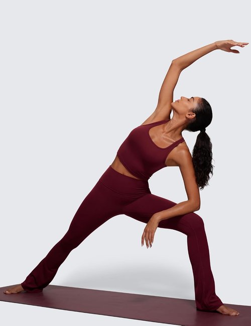 CRZ YOGA Butterluxe Racerback Crop Tank Top - Padded Y-Back Longline Sports Bra for Yoga & Workouts